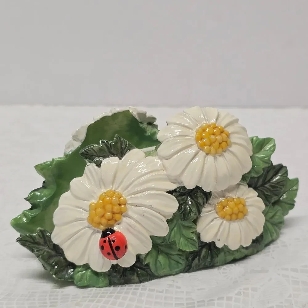 Vintage 2000 Floral Camomile And Ladybug Napkin Or Cards Holder Cottage Decor